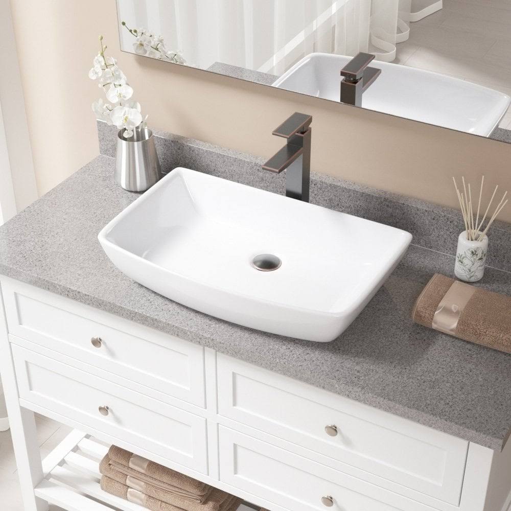 Vitreous China Rectangular Vessel Bathroom Sink with Faucet U25543