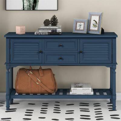 Blue 47'' Console Table with 2 Drawers, 2 Cabinets and 1 Shelf I651