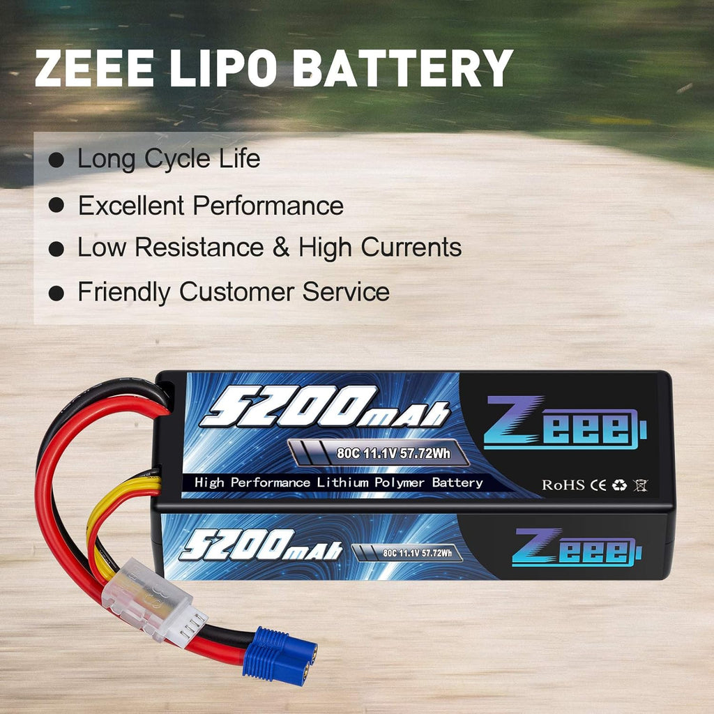 3S Lipo Battery 5200mAh 11.1V 80C with EC3 Plug Hard Case Battery (2 Pack) M721950