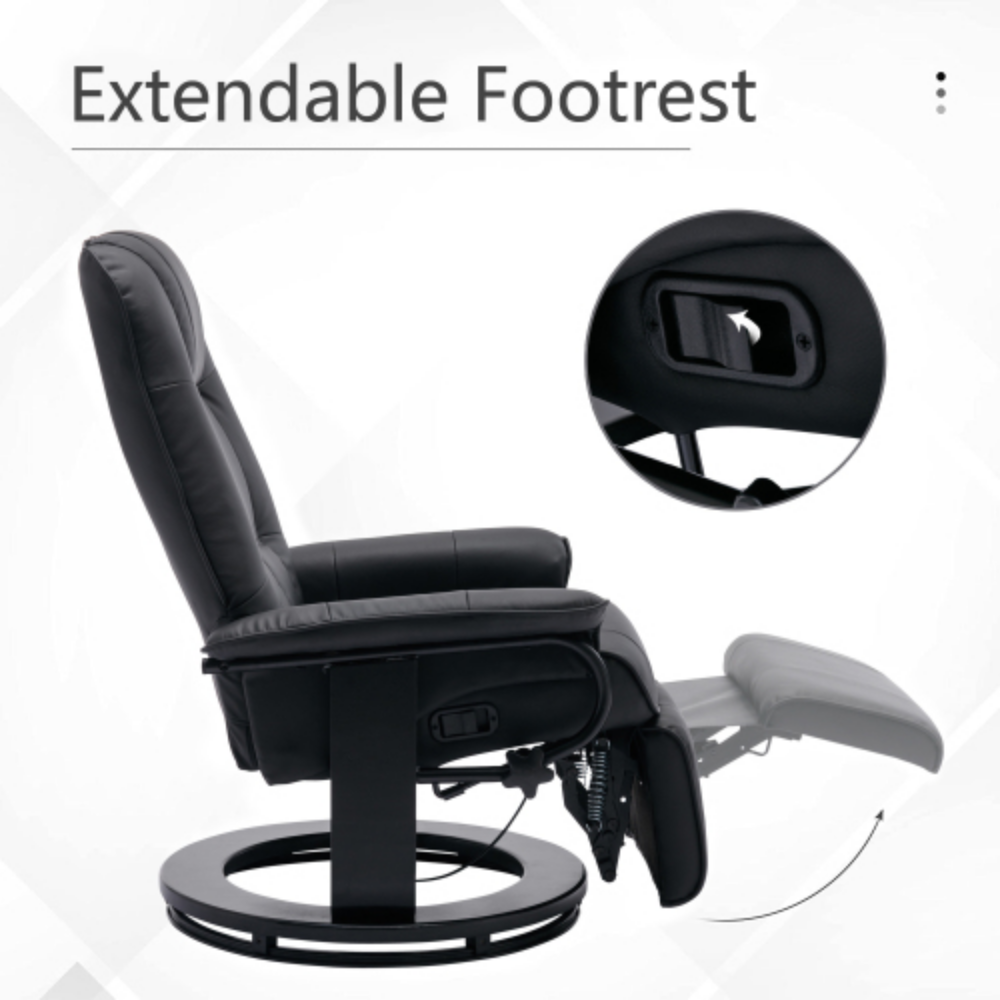 Black Faux Leather Swivel Recliner with Footrest B8494
