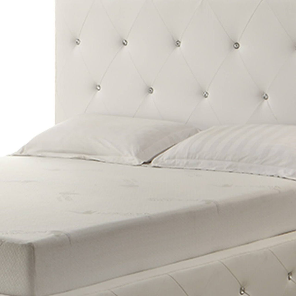 White Full Size Leatherette Bed with Crystal Tufted Headboard B42072
