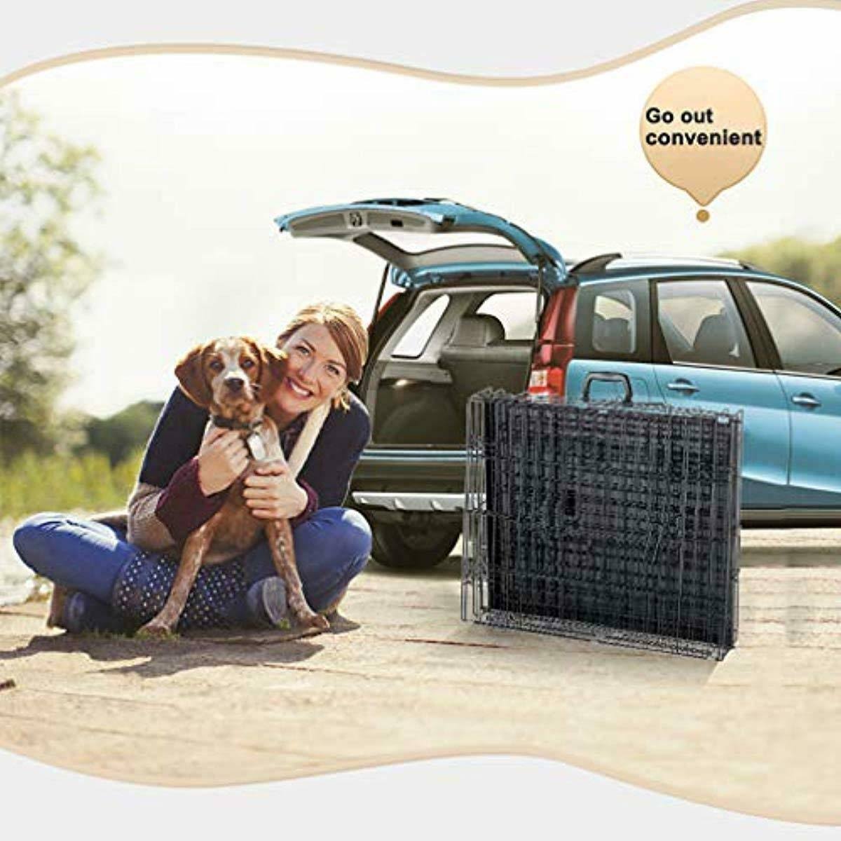 Extra Large 48x22 Folding Dog Cage Crate Kennel with Plastic Pan Black V902669