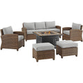 Gray Weathered Brown Outdoor Wicker Sofa Set with Fire Table P96615