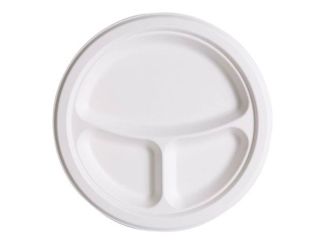 Compostable Sugarcane Plates, 3 Compartment, 10 N1380