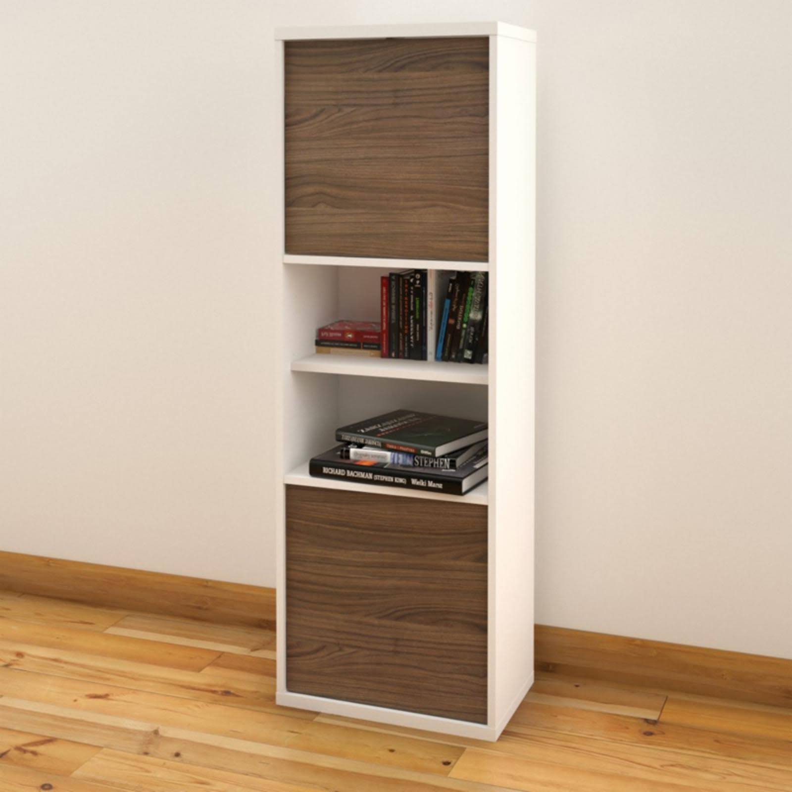 White and Walnut 2-Door Bookcase L149