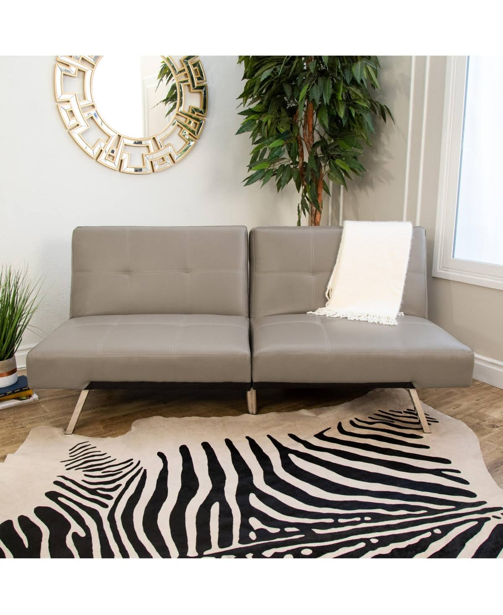 Gray Leather Convertible Sofa V158553