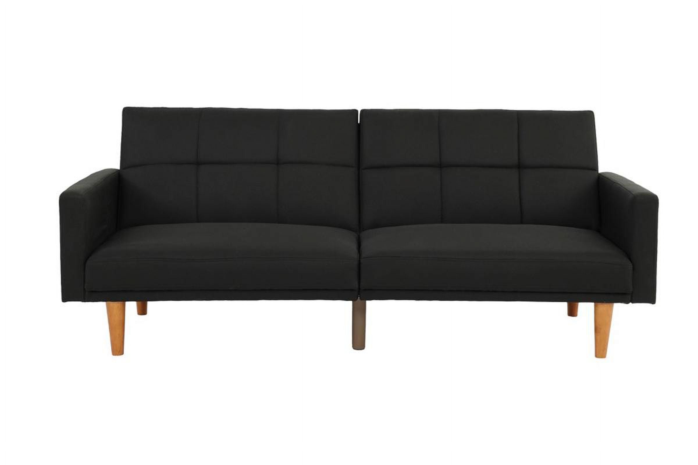 Black Polyfiber Convertible Sofa Couch Bed with Wooden Legs H54137
