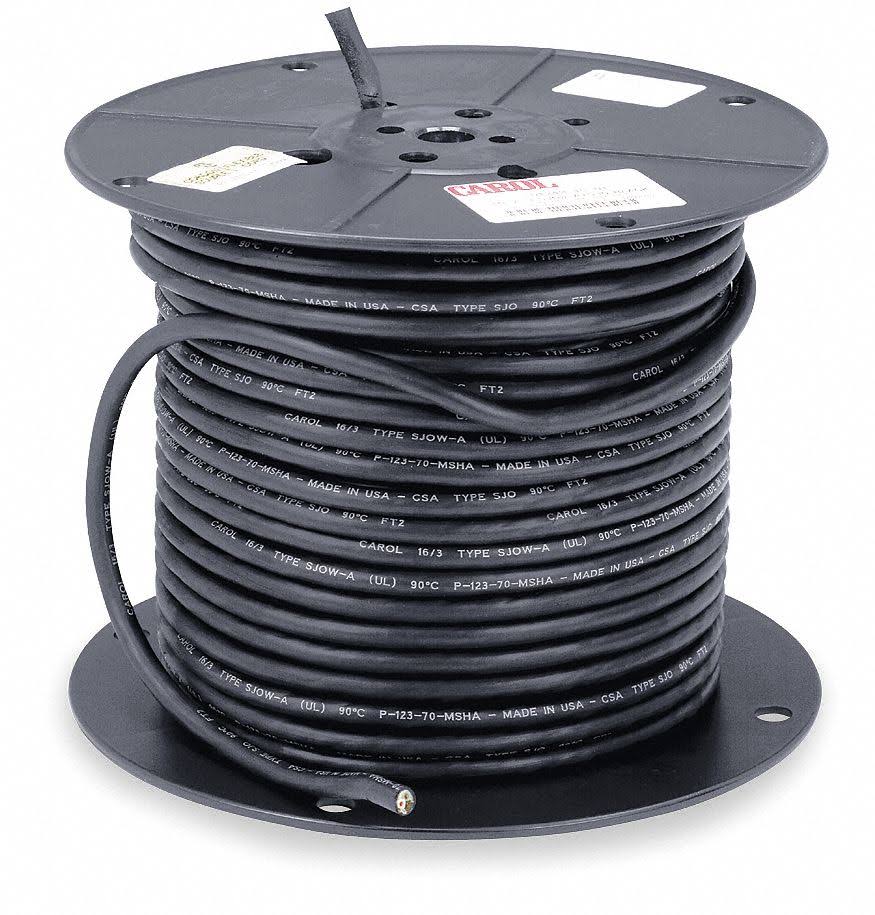 Portable Cord, 3 Conductors, 14 AWG, SJOOW, 250 ft, Black X256255