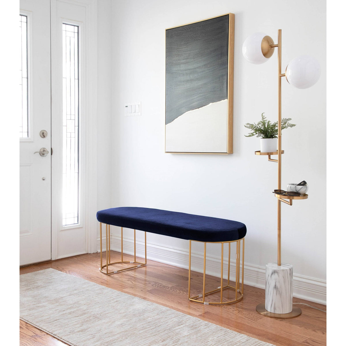 Gold and Green Velvet Dining Bench Z8568