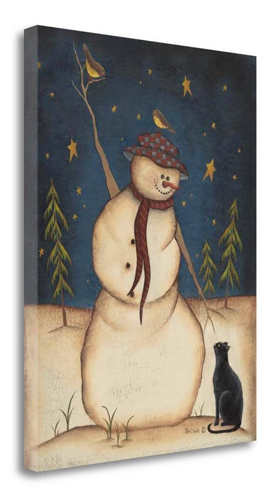 Snowman with Black Cat Giclee Print G881