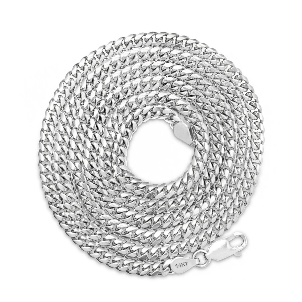 14k White Gold Solid Miami Cuban Link Chain Pendant Necklace 16" - 30" A588688