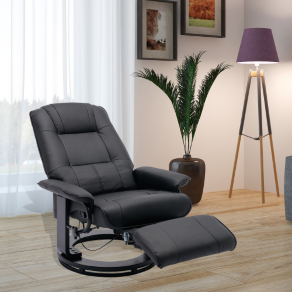 Black Faux Leather Swivel Recliner with Footrest B8494