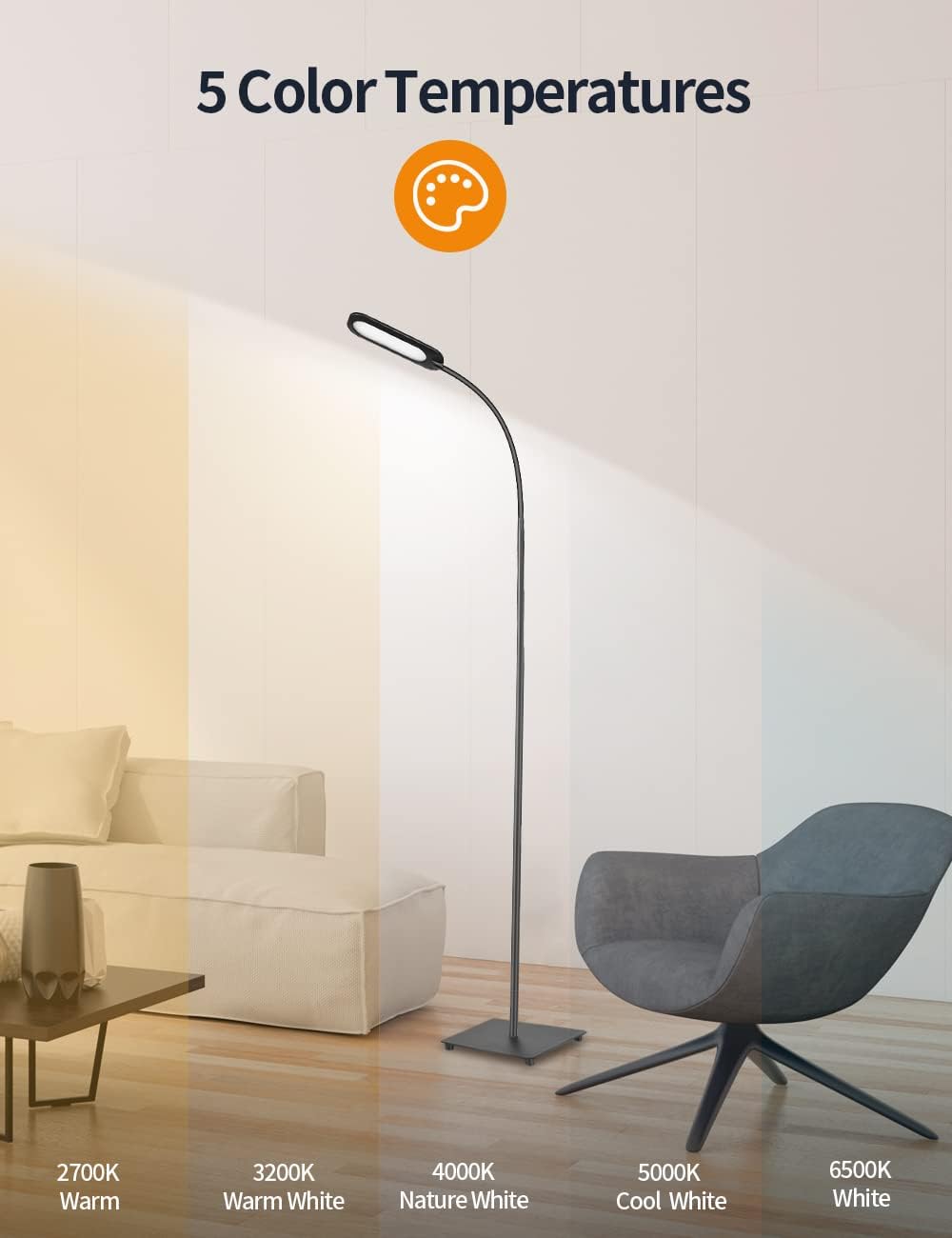 Black LED Floor Lamp with Adjustable Gooseneck U3043