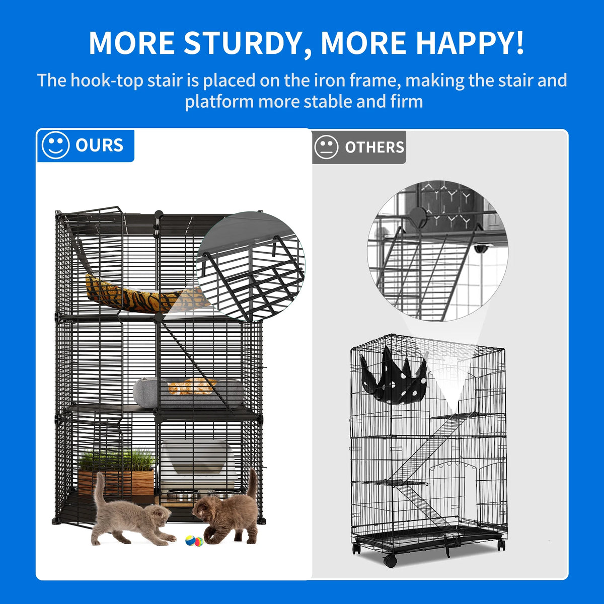 Indoor Cat Cage with Extra Large Hammock for Multiple Small Animals, 28"L x 28"W x 41"H, Black T580253