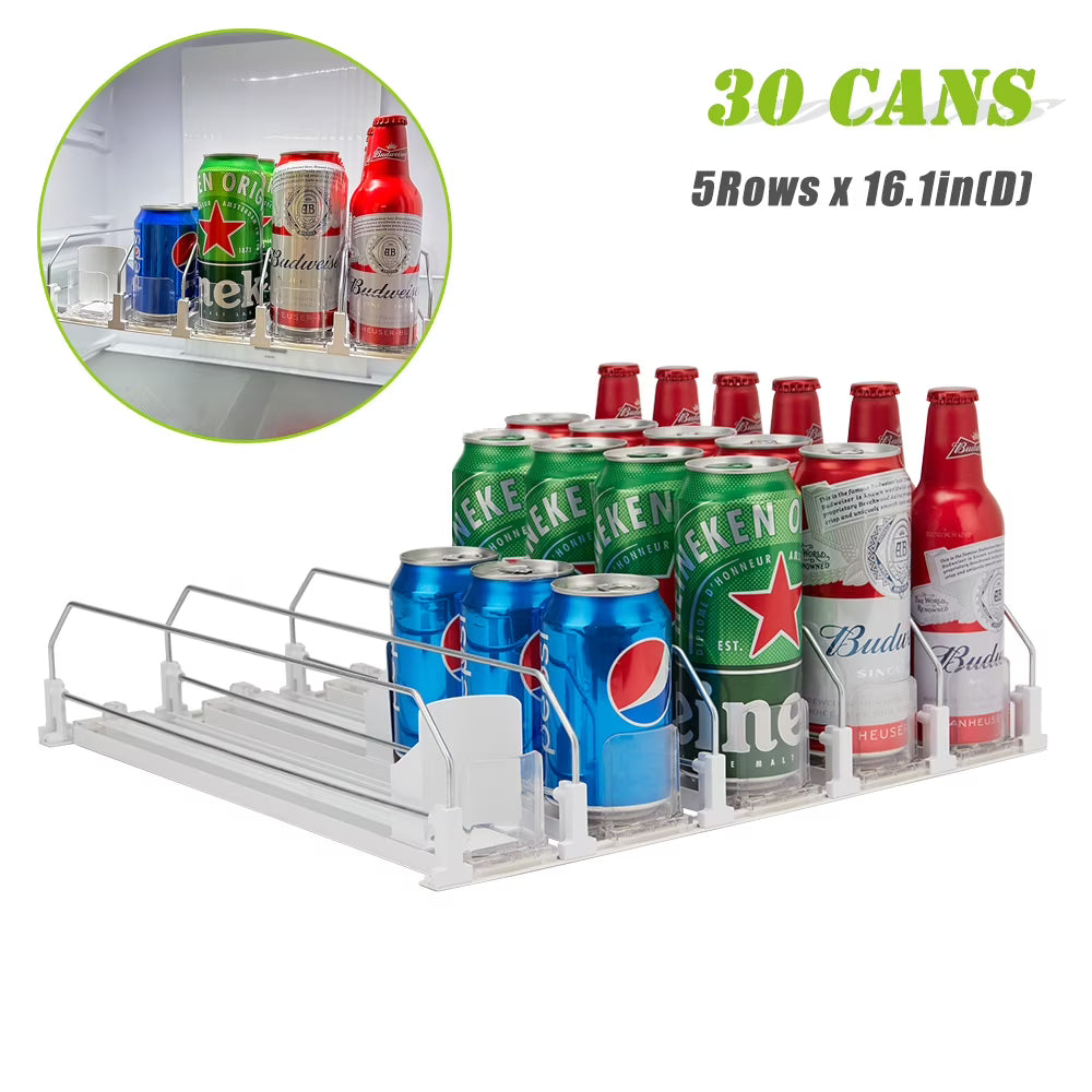5 Rows Drink Organizer for Fridge, 16.14in Depth, White C98802