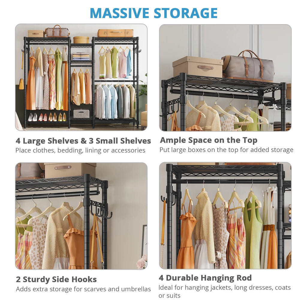 Heavy Duty Portable Clothes Rack, Max Load 800 Lbs, Black Q688