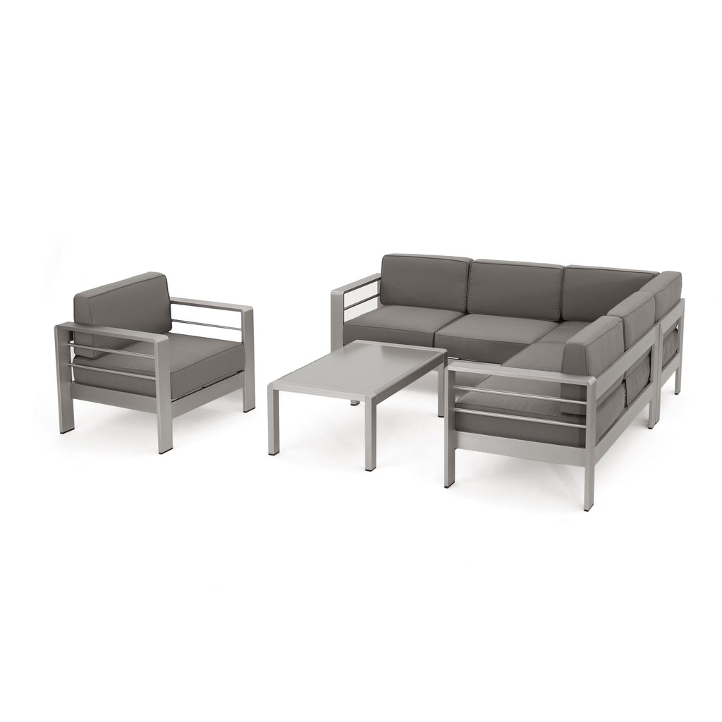 Khaki Aluminum Sofa Set with Glass Table and Cushions D892625