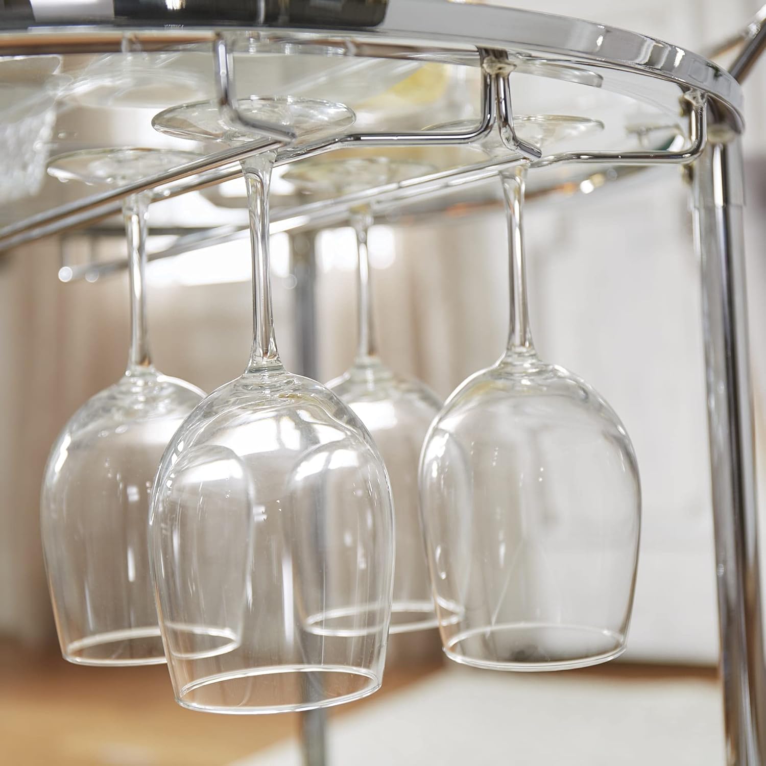 Round Chrome Metal Glass Top Bar Cart O713