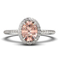 Art Deco 2.25 Carat Oval Cut Morganite And Diamond Moissanite Engagement Ring in 925 Sterling Silver With 18k White Gold Plating E5726