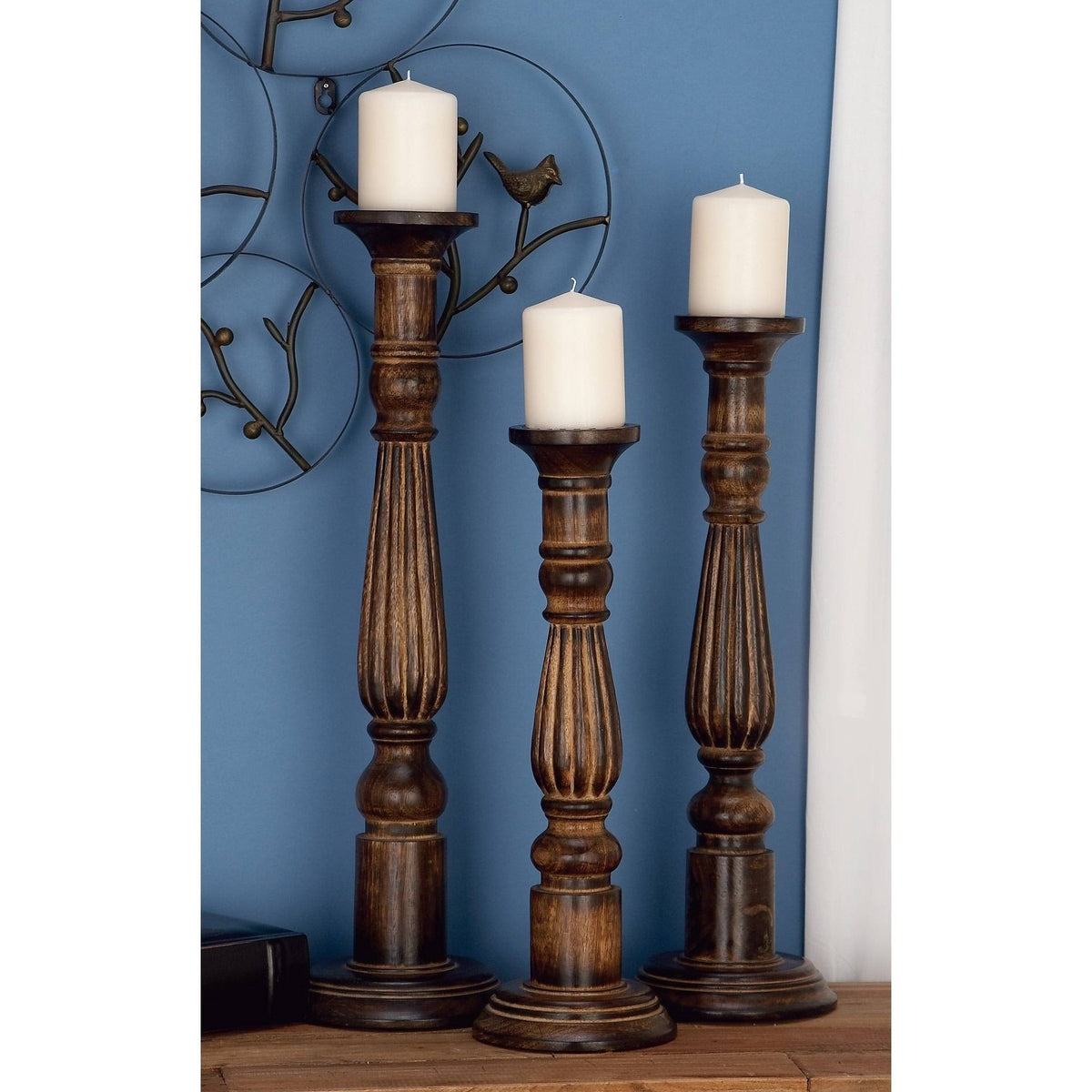 3-Piece Wooden Candle Holder Set Brown D50479