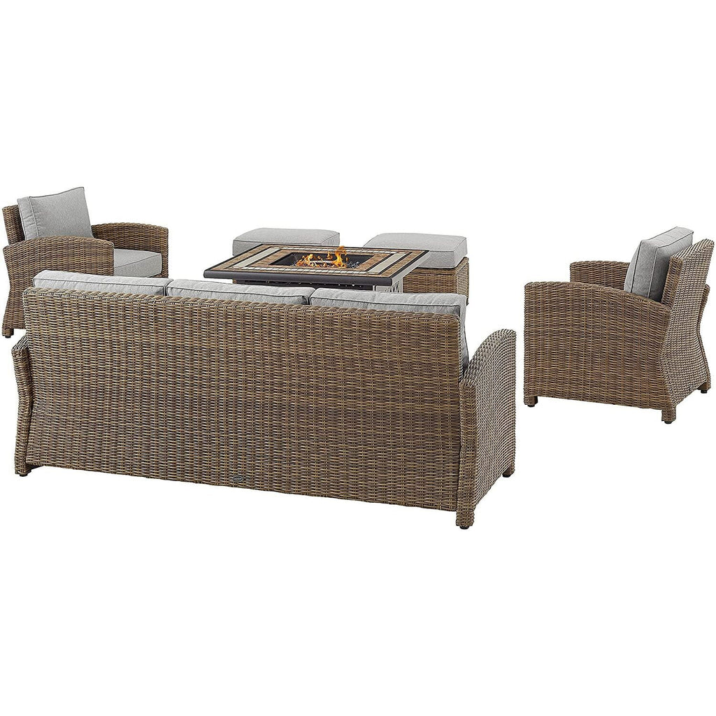 Gray Weathered Brown Outdoor Wicker Sofa Set with Fire Table P96615