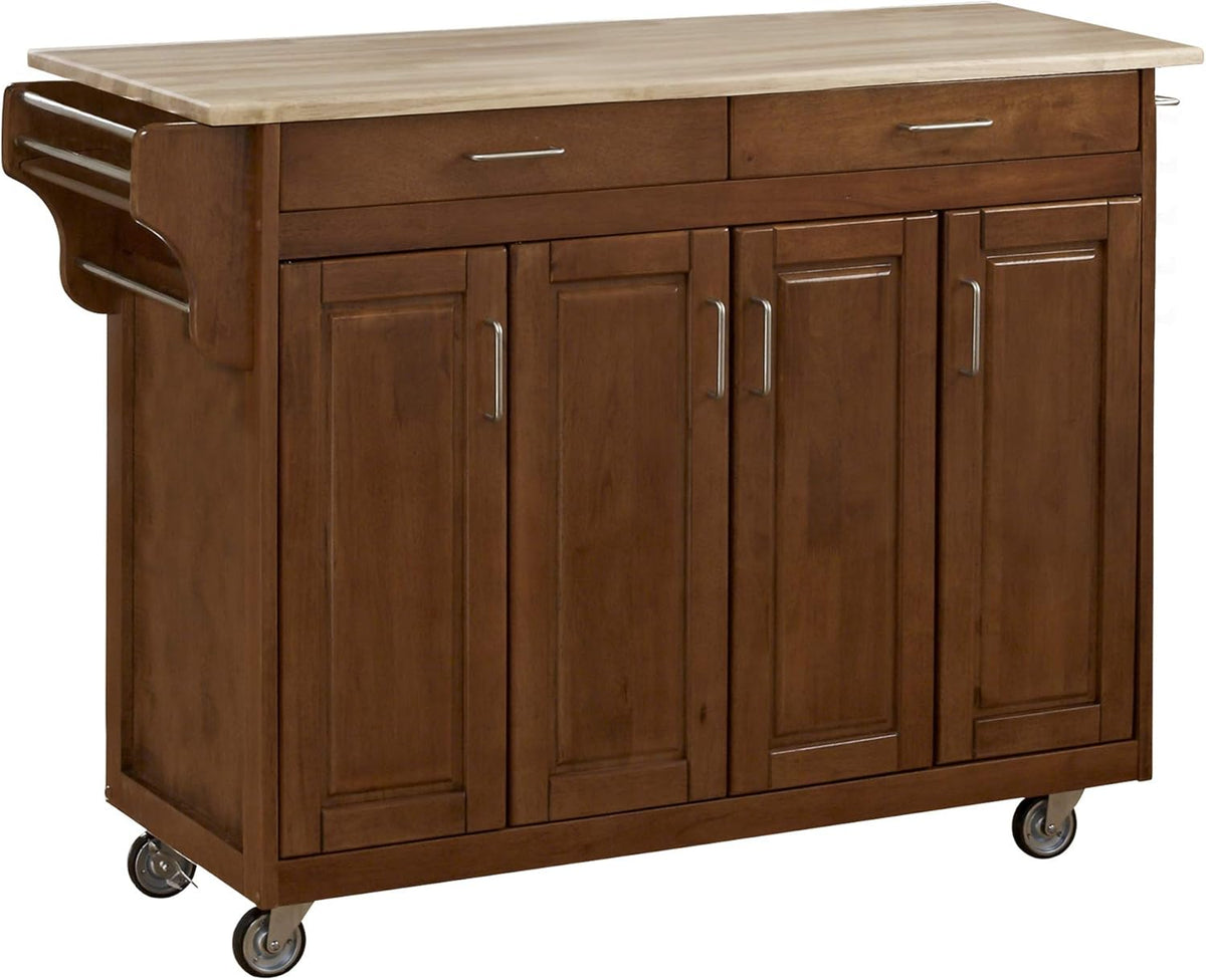 Black 4 Door Cabinet Kitchen Cart with Wood Top I5608