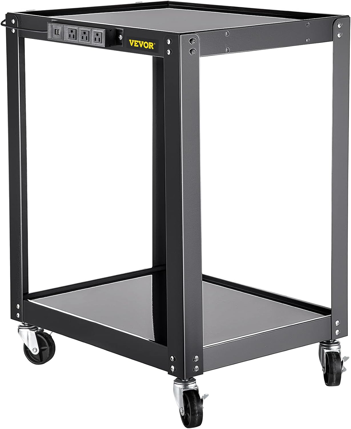 AV Cart with Power Strip, 2 Shelves, 4 Rolling Casters and 2 Locking Brakes O92337