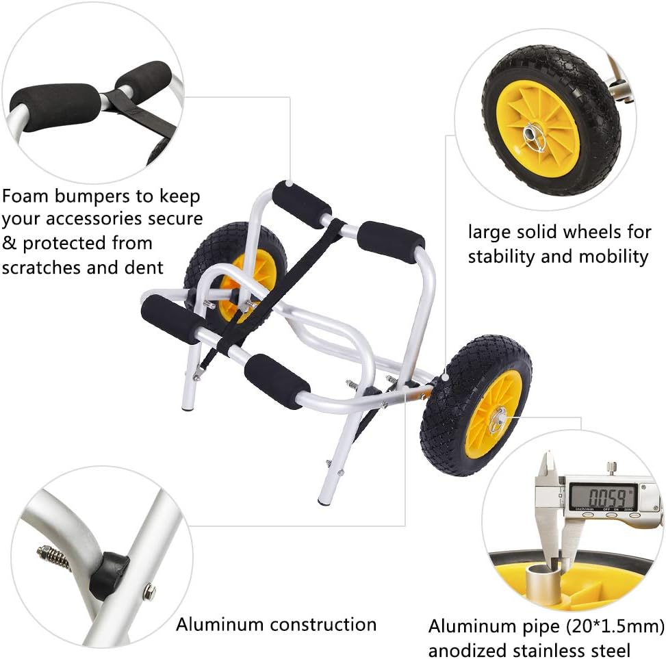 1.5MM Aluminum Alloy Canoeing Trailer Cart Silver J4146