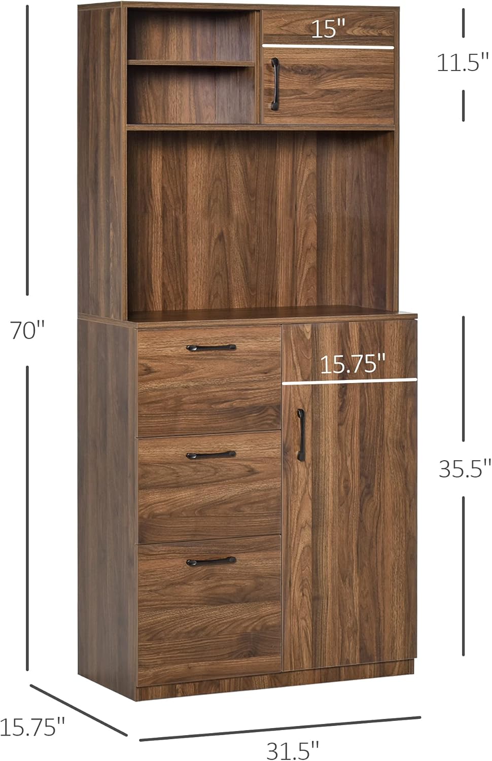 Walnut Kitchen Buffet Hutch with 3 Drawers and Sliding Door O75232
