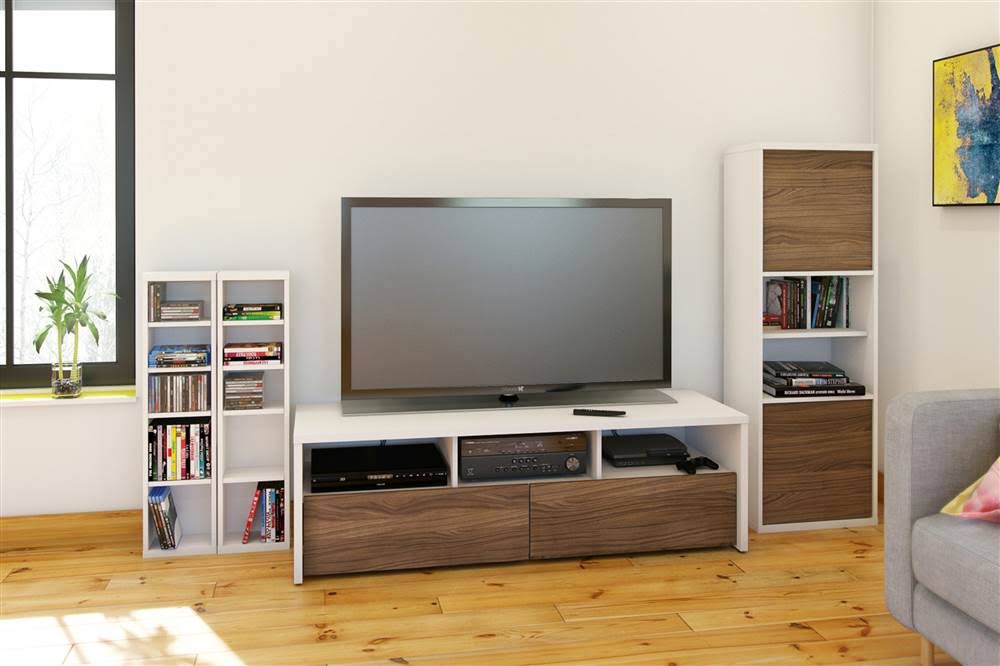 White and Walnut 2-Door Bookcase L149