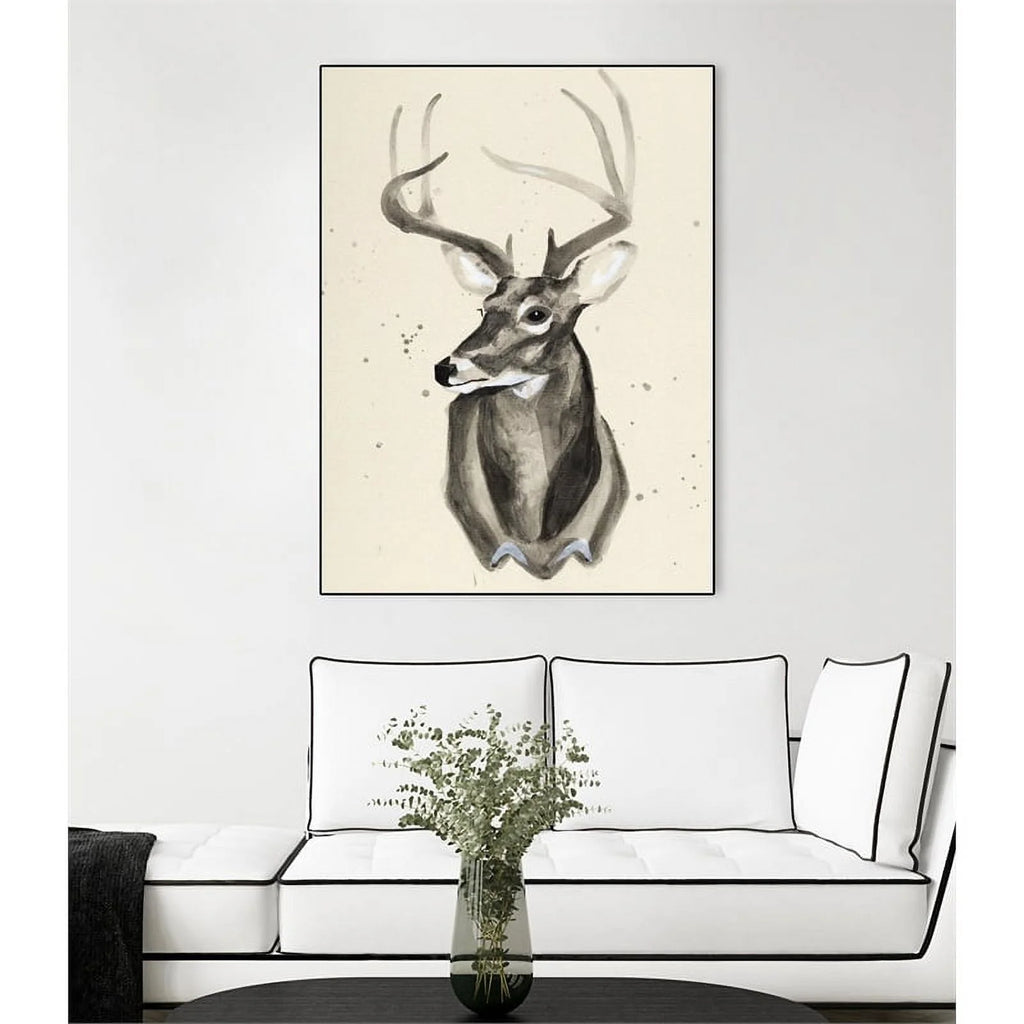 Canvas 24x32 Watercolor Deer Head 3 Framed in Multi-Color C35271