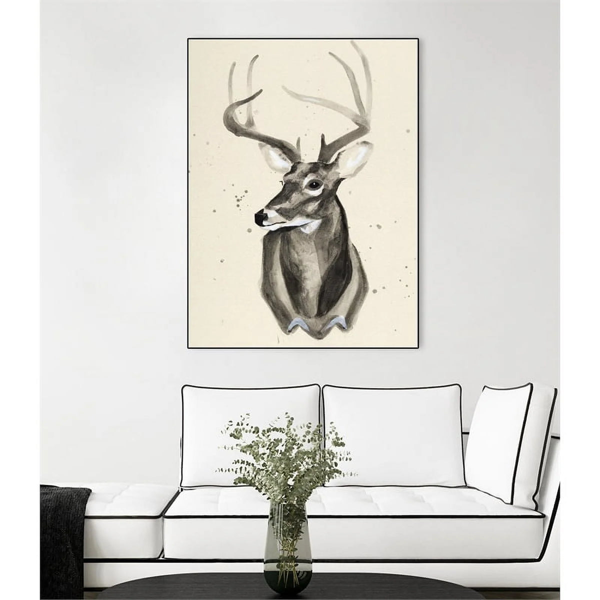 Canvas 24x32 Watercolor Deer Head 3 Framed in Multi-Color C35271