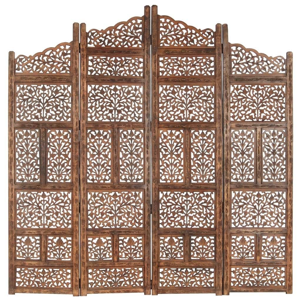 Hand Carved 4-Panel Room Divider Solid Mango Wood S494