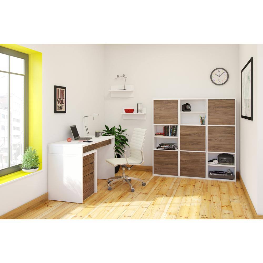 White and Walnut 2-Door Bookcase L149