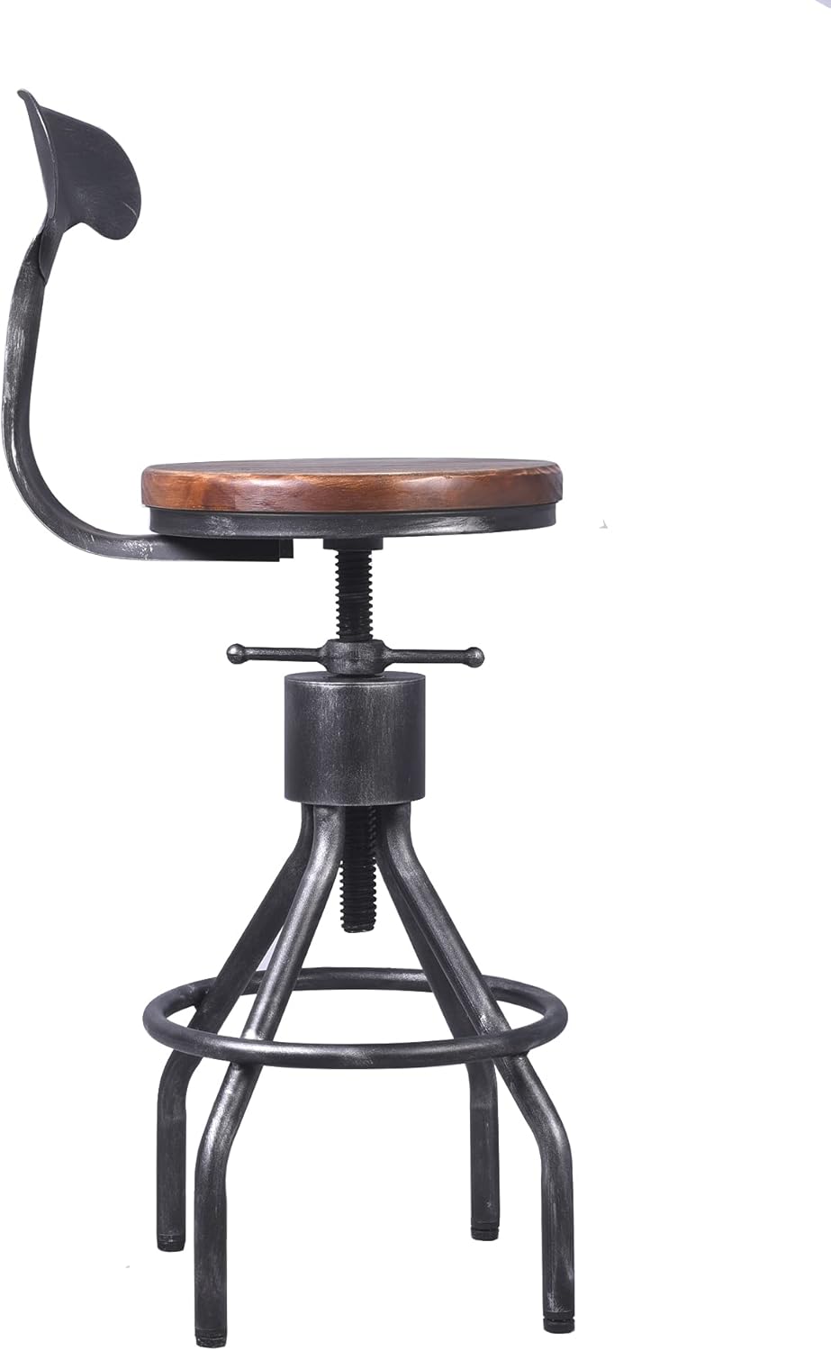 Industrial Vintage Bar Stool, Adjustable Pipe Stool, Cast Iron Stool, Swivel Bar Stool with Backrest, Metal Stool, Silver, Set of 2 F626