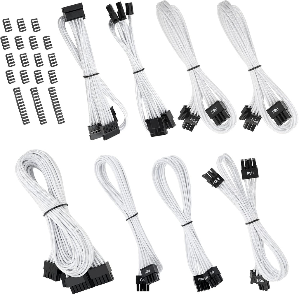 White Modular PSU Sleeved Cable Set, Extension Cable PC Kit, Pack of 2 A705127