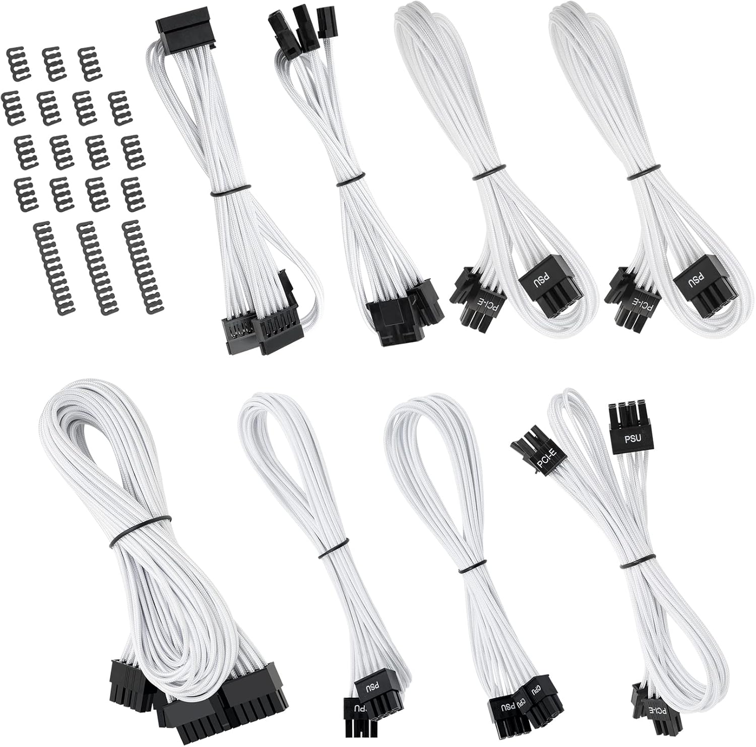 White Modular PSU Sleeved Cable Set, Extension Cable PC Kit, Pack of 2 A705127