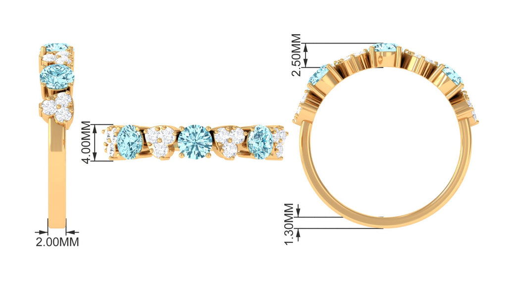 Aquamarine Heart Ring with Diamond, 925 Sterling Silver, US 6.50 L4846