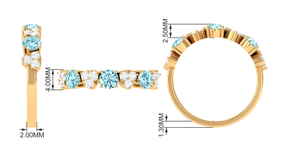 Aquamarine Heart Ring with Diamond, 925 Sterling Silver, US 6.50 L4846