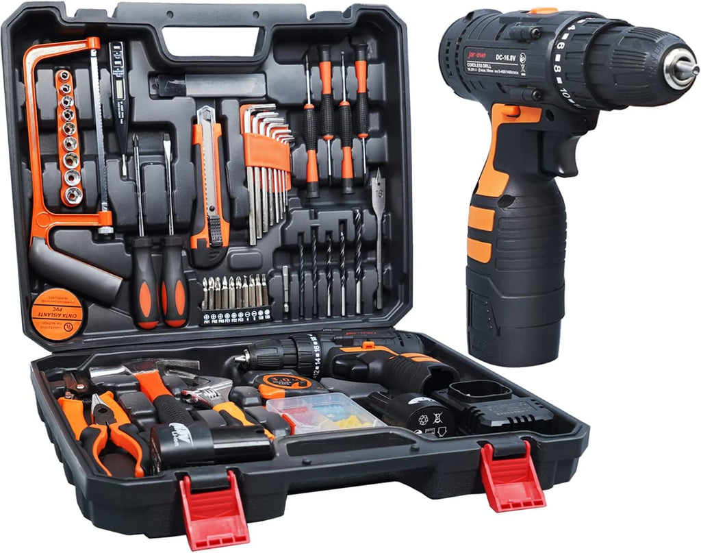 16.8V Cordless Drill with 91 Piece Tool Set and Plastic Toolbox W655