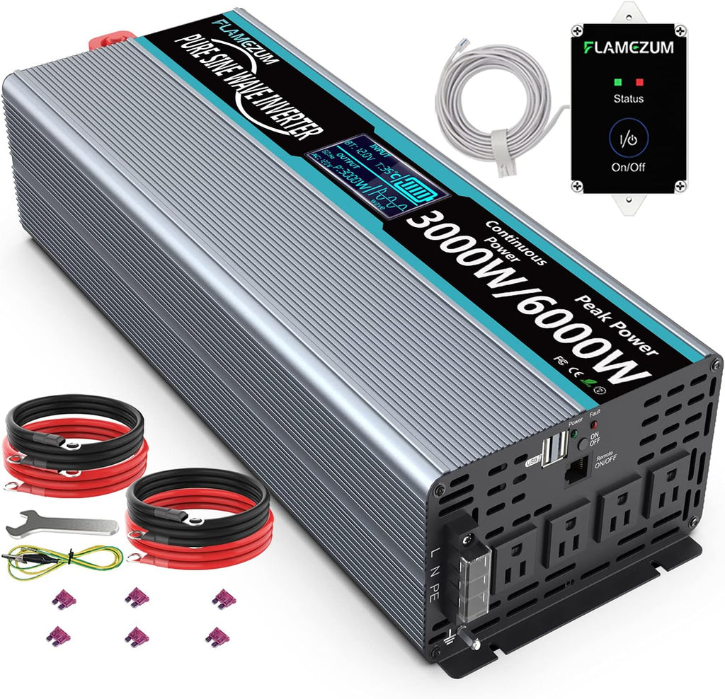 1500 Watt 12V DC to 110V AC Power Inverter with 3 AC Outlets and 2 USB Ports G865533