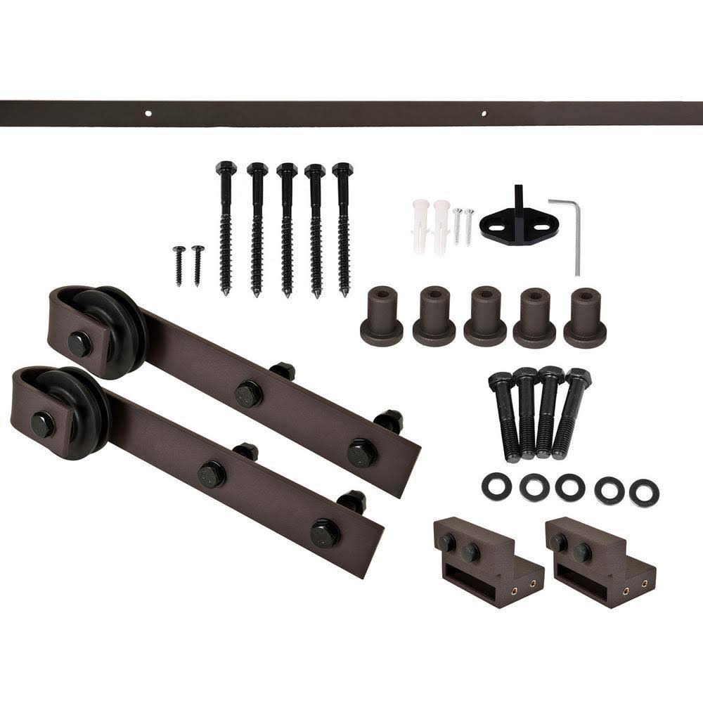 Red Walnut Stained Wood Interior Sliding Barn Door with Hardware Kit J8976