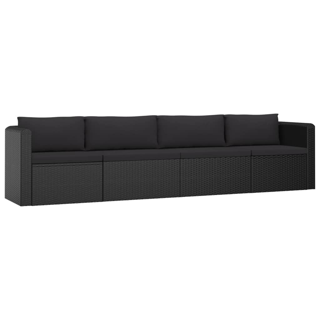 Black Poly Rattan Patio Sofa Set with Cushions D657