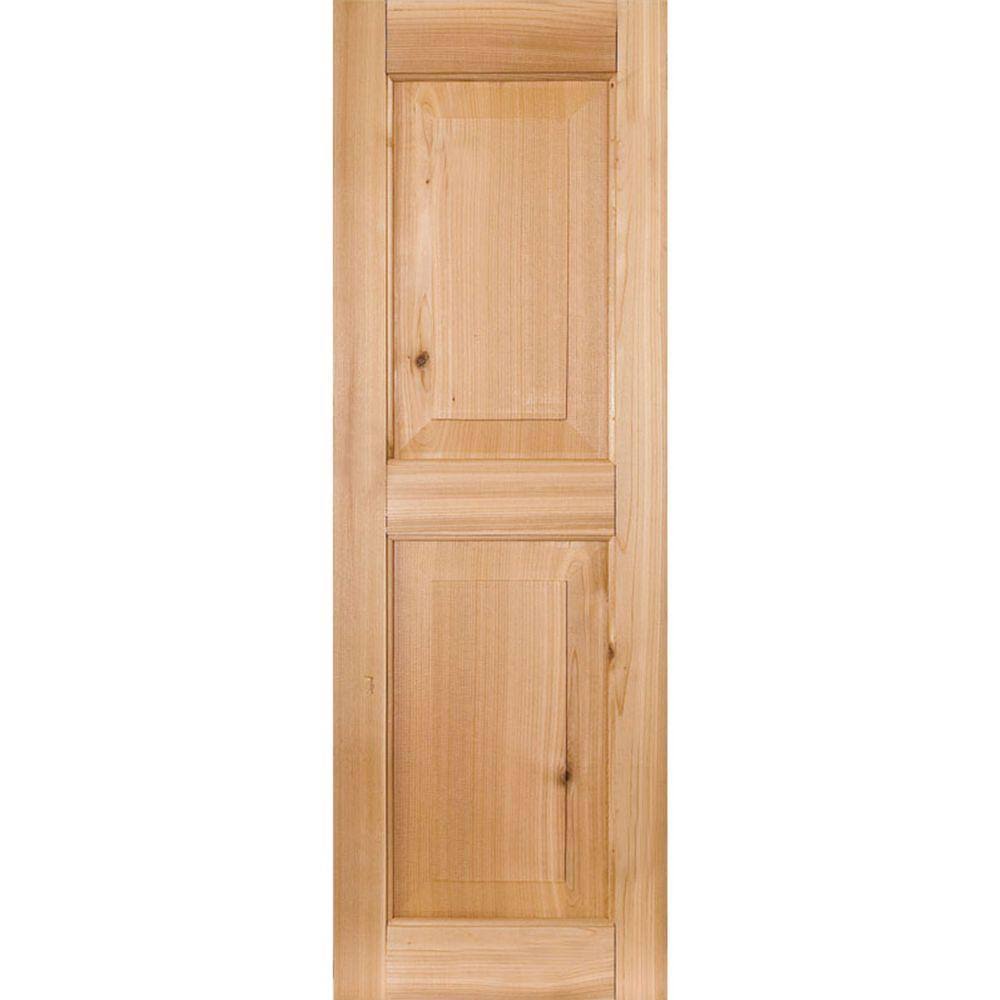 15 in. x 58 in. Exterior Real Wood Raised Panel Shutters Pair Unfinished W901