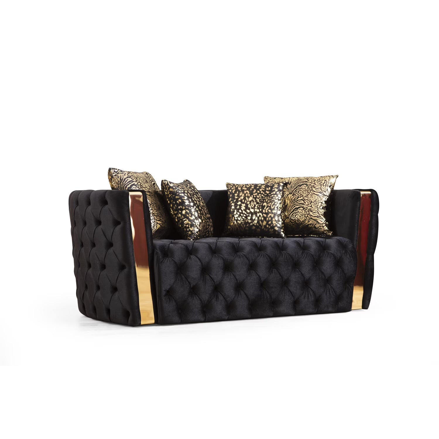 Black Velvet Tufted Loveseat with Gold Accent X600192
