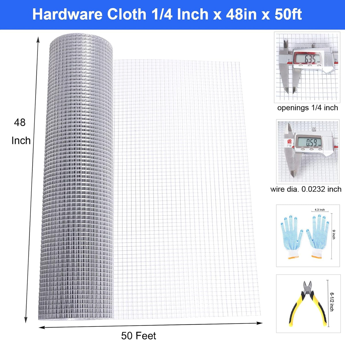 48x50 1/4 Inch 23Ga Galvanized Welded Wire Mesh Roll A322