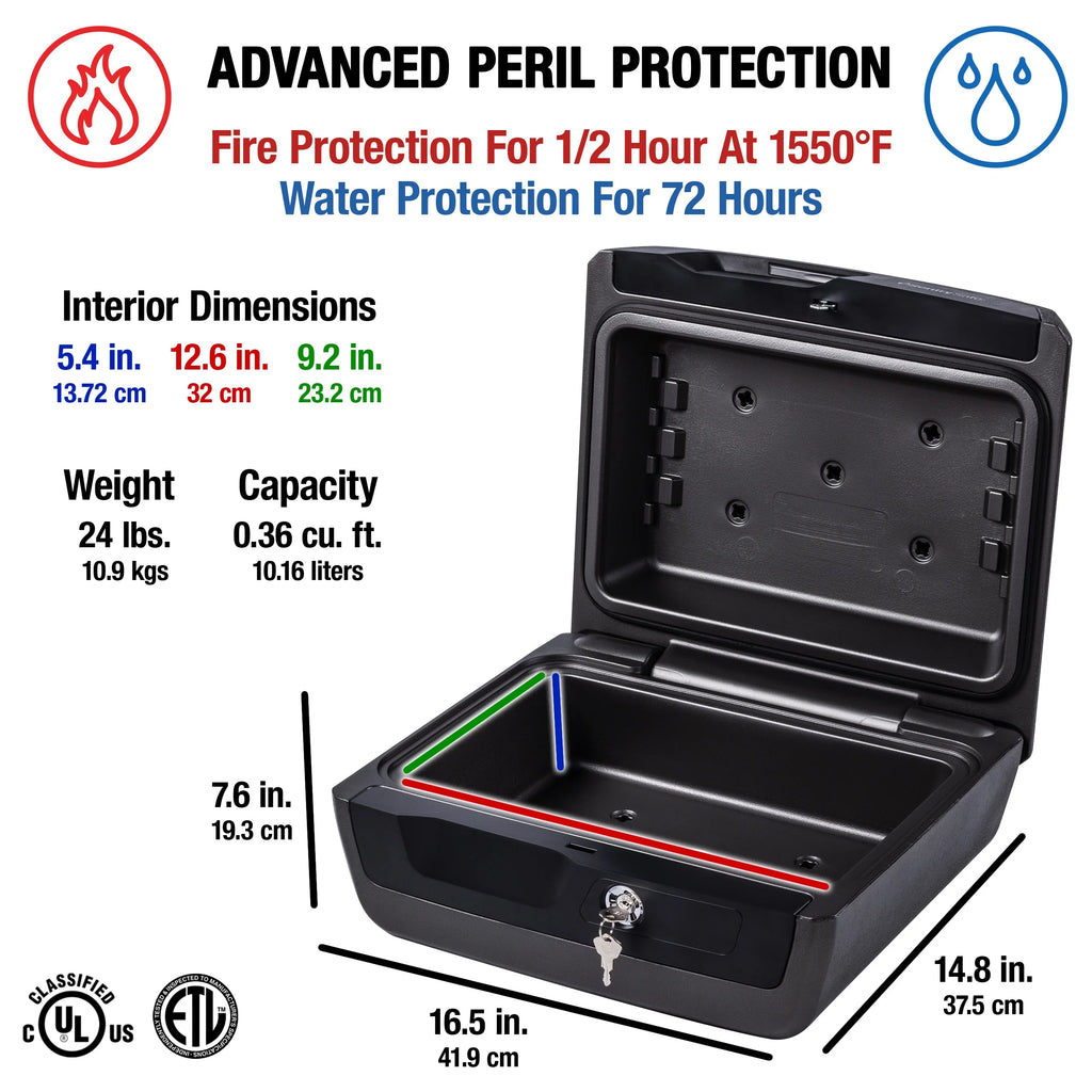Fire-Resistant and Water-Resistant Safe Box with Key Lock, 0.36 Cu. ft. O50887