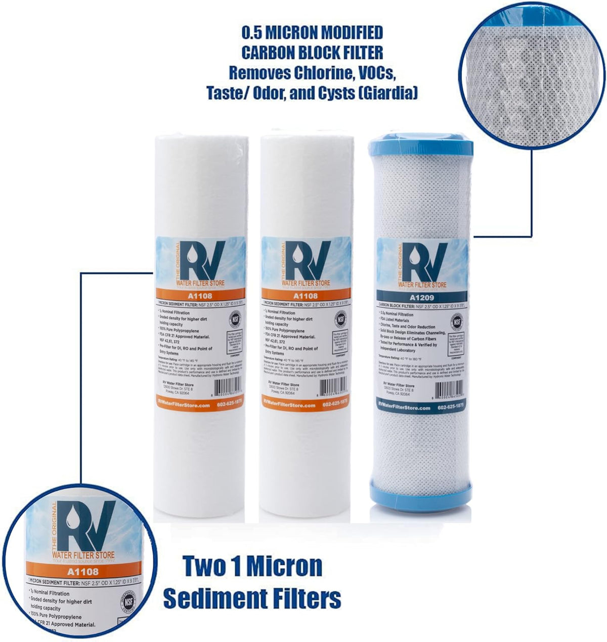 RV Water Filter System with Universal Blue Cage Mounting Bracket and Brass Hose Fittings X4663