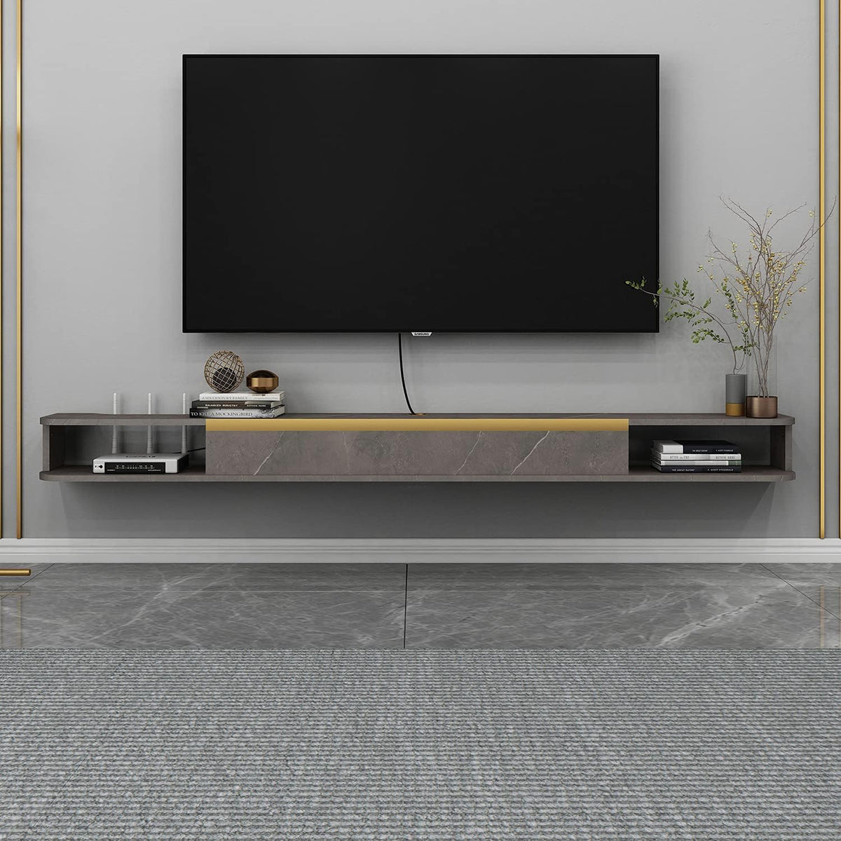 Light Gray Wall-Mounted Floating TV Stand I7248
