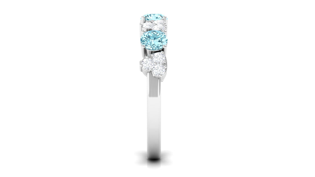 Aquamarine Heart Ring with Diamond, 925 Sterling Silver, US 6.50 L4846